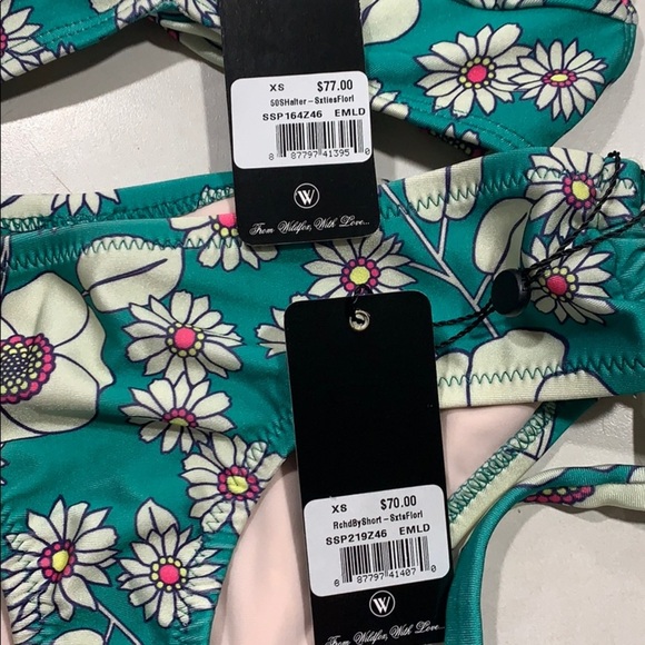 NWT Wildfox Floral Emerald Green Sixties Bikini Se - Picture 2 of 7